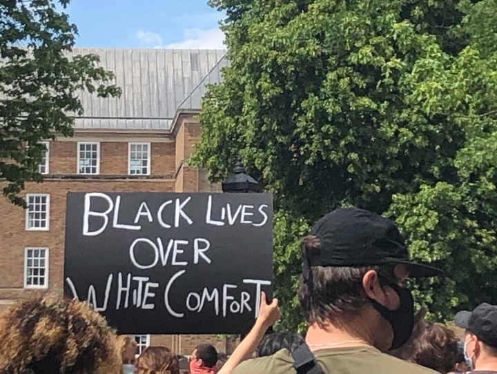 Sign at Bristol BLM protest 'Black Lives Over White Comfort'