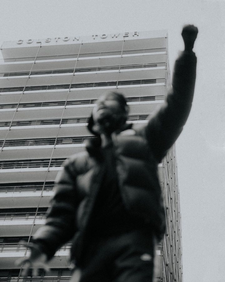 Child stood on top of plinth where statue of Edward Colston used to sit