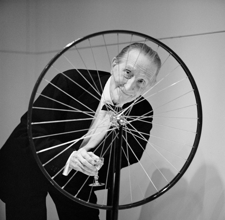 Marcel Duchamp posing next to one of his readymade’s: Duchamp’s phrase “Tools that are no good require more skill” has become Knaack’s mantra